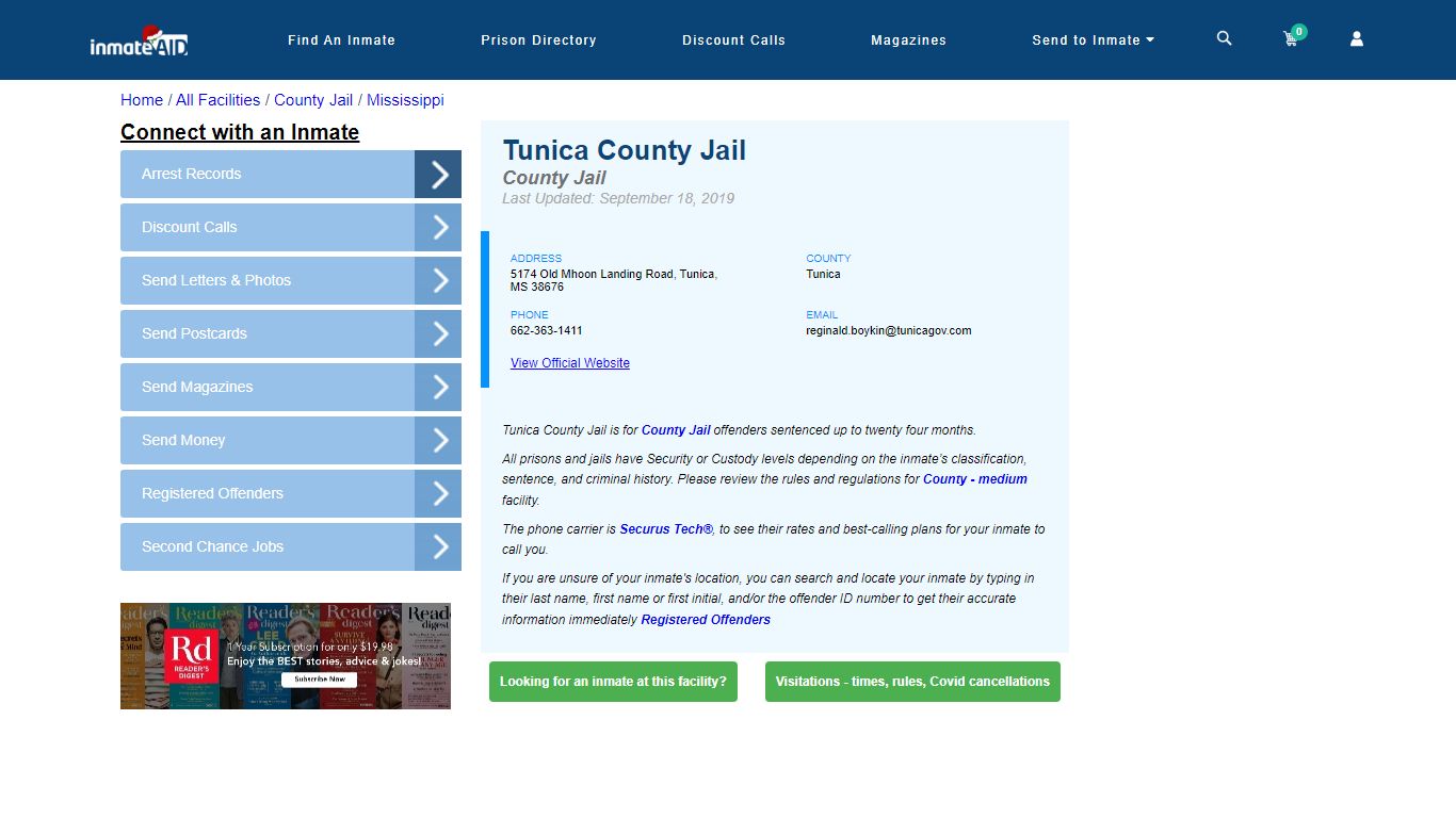 Tunica County Jail - Inmate Locator - Tunica, MS