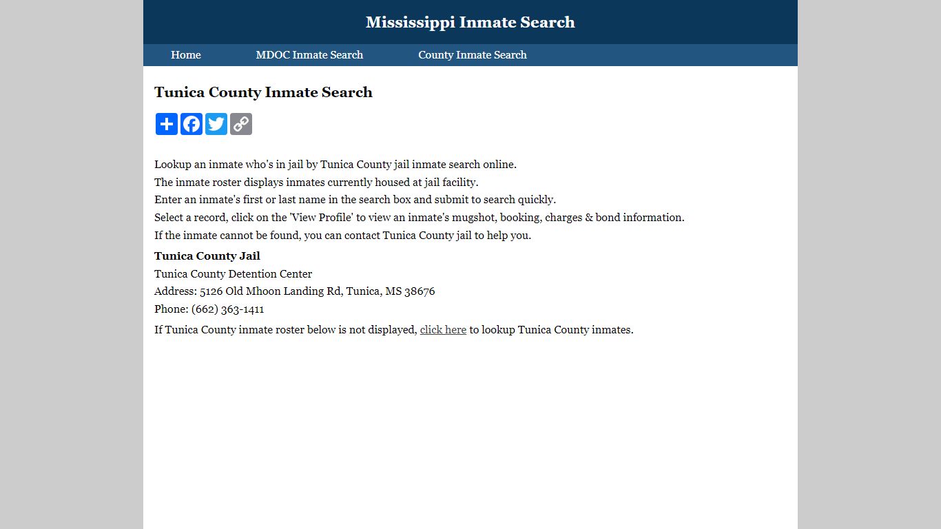 Tunica County Inmate Search